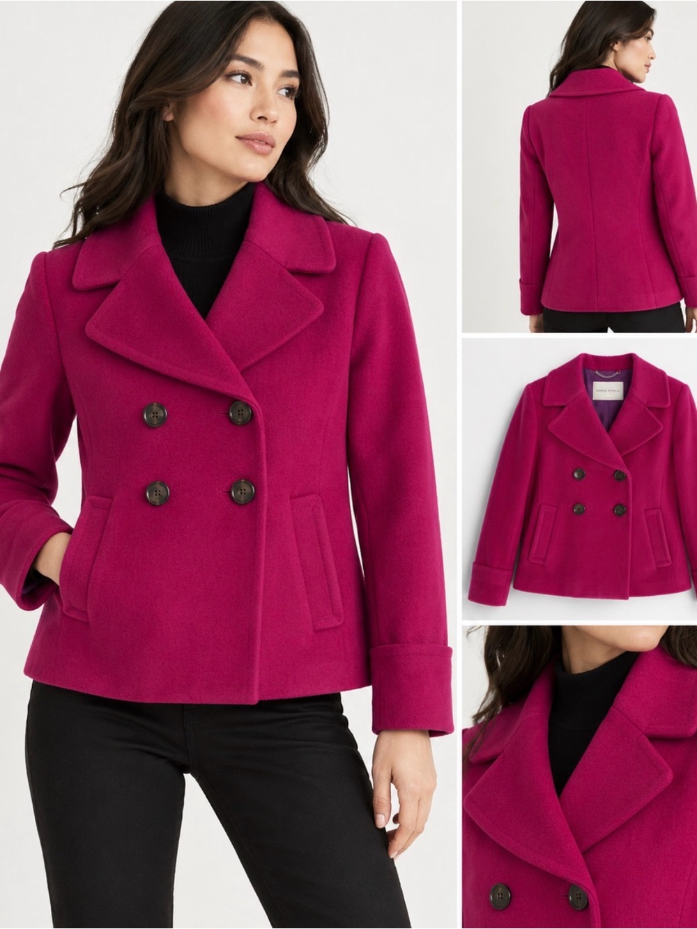 Banana republic Magenta Pink WOOL Double Breasted Pea Coat XS NWT
